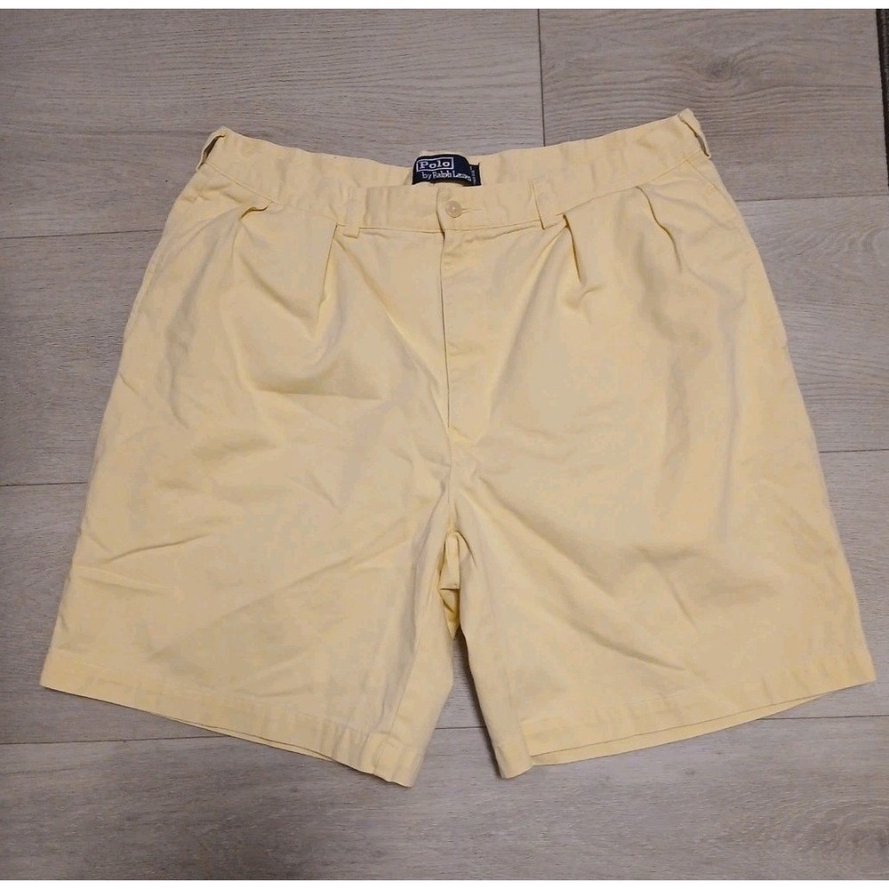Polo Ralph Lauren Tyler Shorts Mens 38 Yellow Pleated Chino Preppy Easter 9"